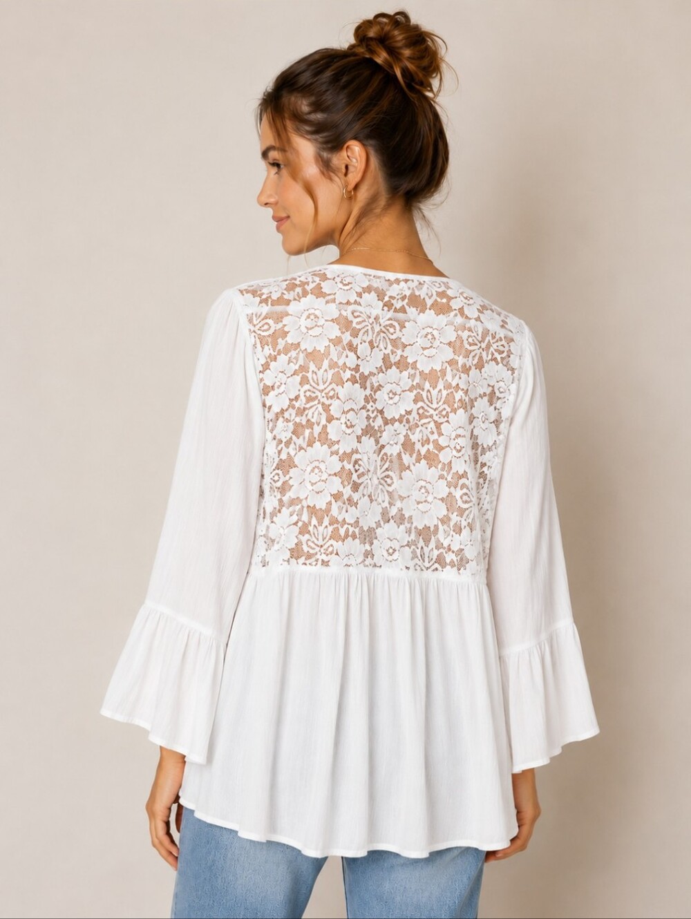 Ambiance Romantic White Boho Lace Bell Sleeve Blouse 2X
